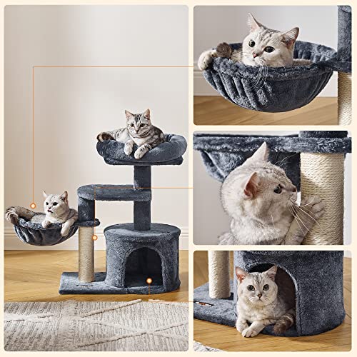 Cat Tree, Small Cat Tower, Kitten Scratching Post, Smoky Grey