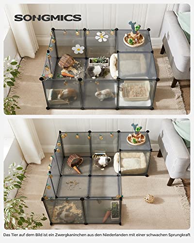 Pet Playpen, Guinea Pig Run and Cage with Floor, Indoor DIY Transparent Plastic Enclosure for Hamsters, Rabbits, Hedgehogs, Small Animal Exercise Habitat, Grey