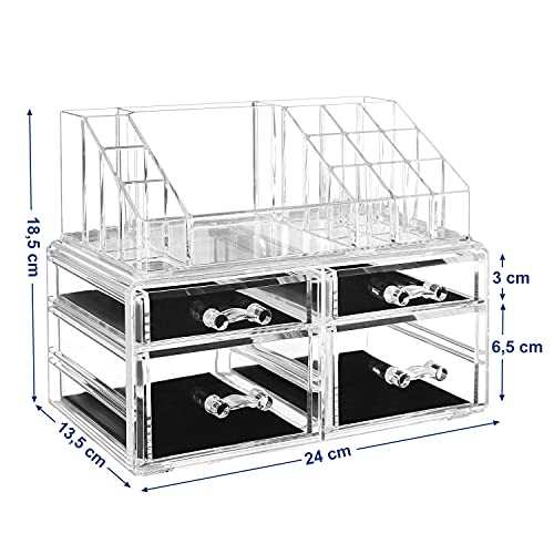 Acrylic Makeup Organiser Cosmetic Jewellery Storage with 4 clear drawers Display Boxes 2 Pieces Set