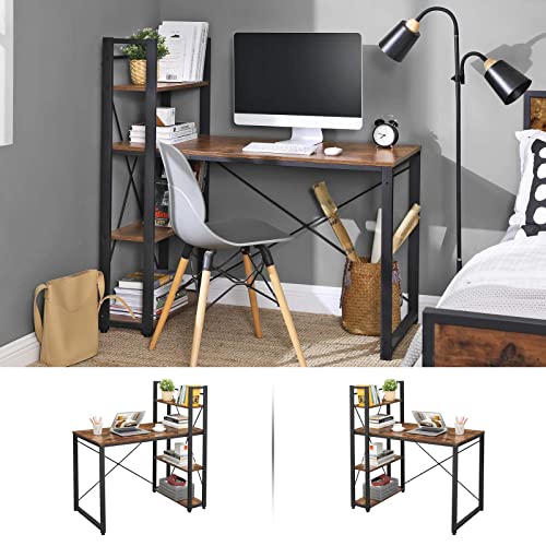 Computer Desk, 120 cm Writing Desk with Storage Shelves on Left or Right, Stable, Easy Assembly, for Home Office, Industrial Style, Rustic Brown and Black