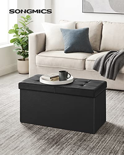 80 L Folding Ottoman Bench Storage Box Flipping Lid Load Capacity of 300 Kg 76 x 38 x 38 cm Black