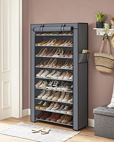 10-Tier Shoes Rack with Dustproof Cover, Storage Cabinet, Organizer Hold up to 40 Pairs of Shoes, in Living Room, Hallway, 88 x 28 x 160 cm, Grey