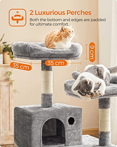 Cat Tree, Stable Cat Tower, 2 Plush Perches, 143cm, Light Grey