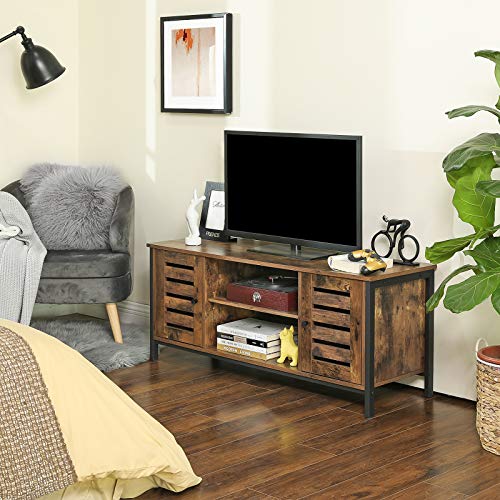 TV Stand, TV Console Unit with Shelves, Cabinet with Storage, Louvred Doors, for Living Room, Entertainment Room, Rustic Brown and Black