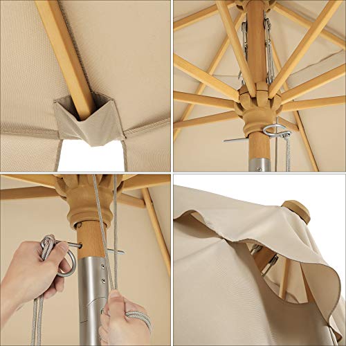 300 cm Garden Umbrella, Octagonal Parasol with Sun Protection, Wooden Pole and Ribs, Tilt Mechanism, Base Not Included, for Balcony Terrace Garden Outdoor, Taupe