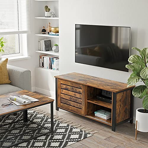 Industrial TV Stand for TVs up to 48 Inches, TV Cabinet with Sliding Doors and 2 Shelves, Lowboard in Living Room Bedroom Hallway, Steel, 110 x 40 x 45 cm, Rustic Brown