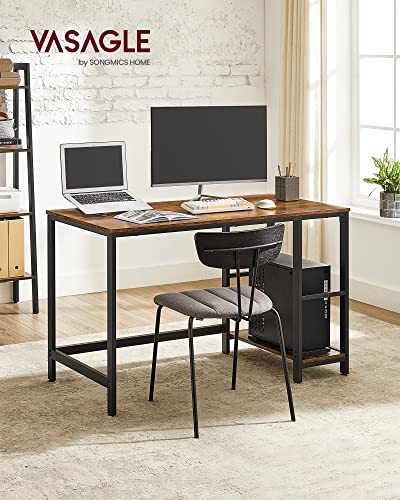 Computer Desk, Writing Desk with 2 Shelves on Left or Right, Work Table for Office Living Room, Steel Frame, Industrial, Rustic Brown and Black