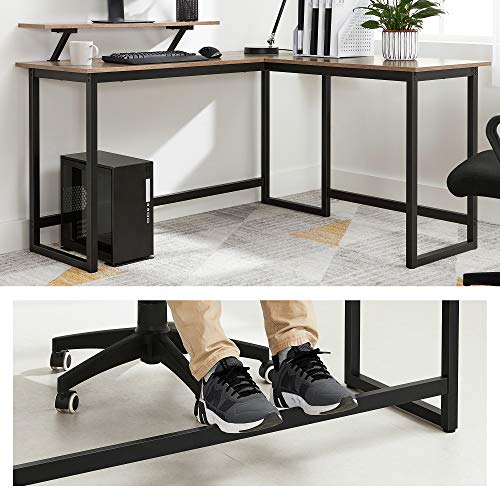 Computer Desk, L-Shaped Writing Workstation, Industrial Corner Desk With Monitor Stand, for Home Office Study Writing and Gaming, Space Saving, Easy Assembly, Greige and Black