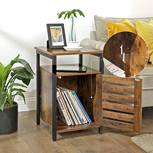 Nightstand, Bedside Table with 2 Shelves, Adjustable Shelf, Steel Frame, 40 x 40 x 60 cm, Living Room Bedroom, Industrial Style, Rustic Brown and Black