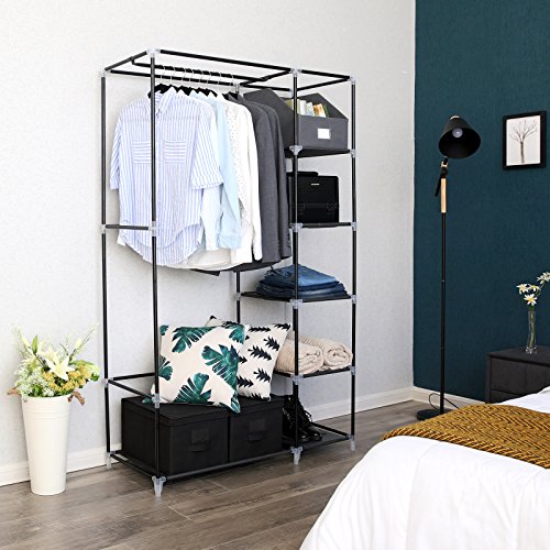 Portable Wardrobe, Foldable Closet, Clothes Storage Organiser with Hanging Rail, Shelves, Fabric Cover, for Bedroom, Cloakroom, 110 x 45 x 175 cm, Grey