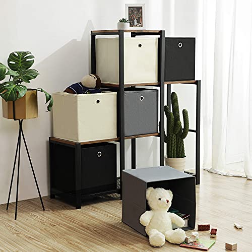 Set of 6 Storage Boxes, Non-Woven Fabric Foldable Storage Cubes and Toy Clothes Organiser Bins, 2 Grey+ Black+ Beige ,30 x 30 x 30 cm