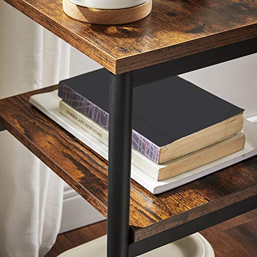 Side Table, Bedside Table, End Table with 2 Storage Shelves, Slim Tall Table, Steel Frame, for Living Room, Sitting Room, Bedroom, Industrial, Rustic Brown and Black