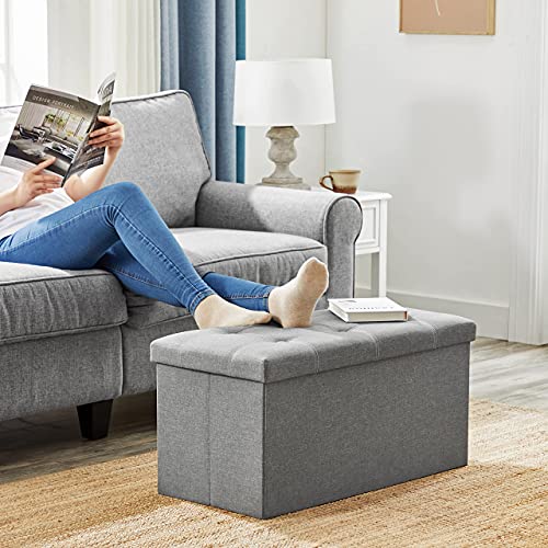 Bench with Storage Space, Chest, Foldable, 76 x 38 x 38 cm, Imitation Linen Cover, for Bedroom, Hallway, Living Room, Light Grey