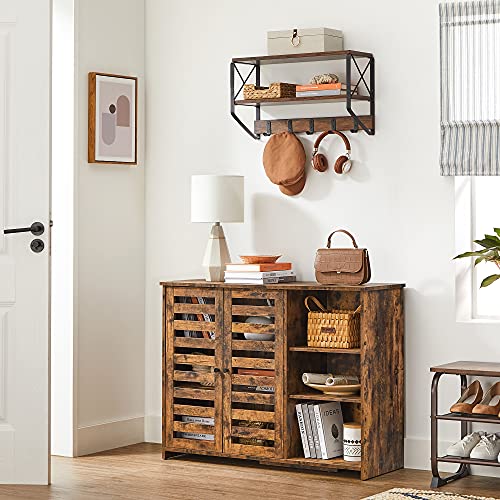 Sideboard Kitchen Cabinet with 2 Slat Doors Adjustable Shelf Freestanding 3 Open Compartments Dining Room 110 x 35 x 75 cm Vintage Brown