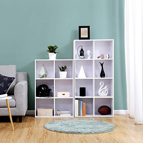 8-Cube Storage Bookshelf, Wooden Bookcase and Display Shelf, Freestanding Cabinet Unit for Office, Living Room, Bedroom, White