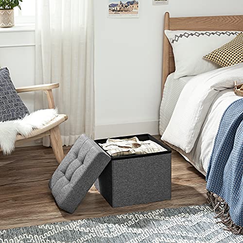 Folding Storage Ottoman Stool Footrest and Textile Linen Dark Grey 38 x 38 x 38 cm lsf27z