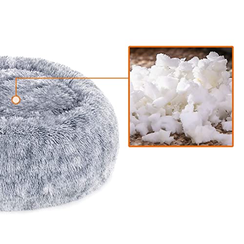 Dog Bed, Donut Cat Bed, Fluffy Calming Pet Bed with Removable, Washable Cover, Soft Long Plush, 70 cm, Grey