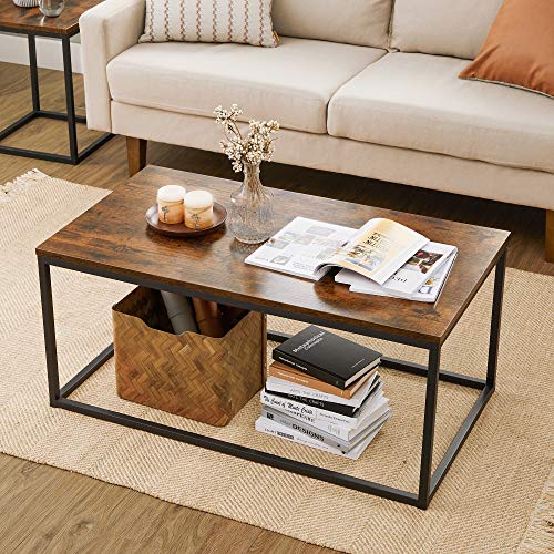 Coffee Table, Cocktail Table for Living Room, Tea Table with Steel Frame, Easy To Assemble, 100 x 55 x 45 cm, Industrial, Rustic Brown and Black