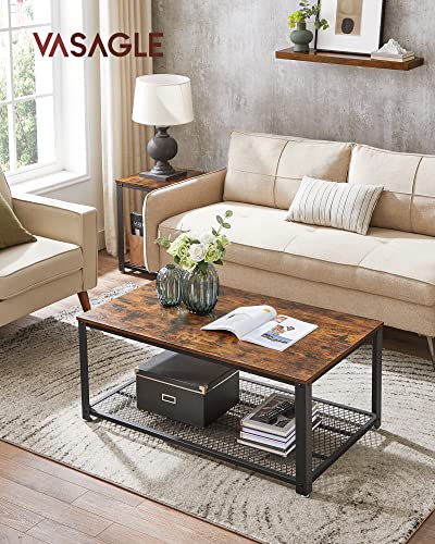 Coffee Table, Cocktail Table, Easy to Assemble, Industrial Side Table, Bedroom, with Metal Frame, with Storage Shelf, for Living Room, Bedroom, Rustic Brown