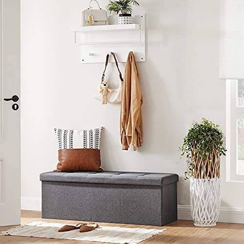 Songmics Bench with Storage Space, Seat Chest, Storage Box, Foldable, Max. static load capacity 300 kg, with metal divider grid, 120 L, 110 x 38 x 38 cm, imitation linen