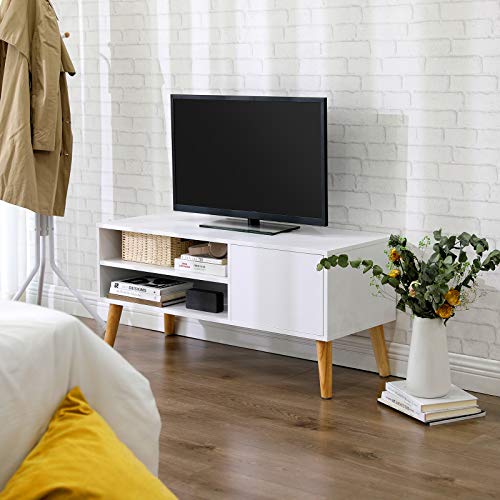 Scandinavian TV Stand, Retro TV Console, Entertainment Centre for Flat Screen TV, Gaming Consoles, in Living Room, Entertainment Room, Office, White