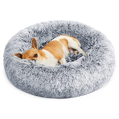 Dog Bed, Donut Cat Bed, Fluffy Calming Pet Bed with Removable, Washable Cover, Soft Long Plush, 50 cm, Grey