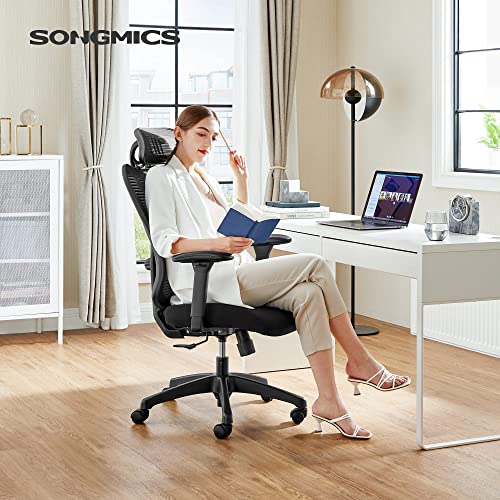 Office Chair, Ergonomic Desk Chair, Computer Chair, Mesh Chair, Adjustable Lumbar Support and Headrest, 150 kg, Height-Adjustable, Black