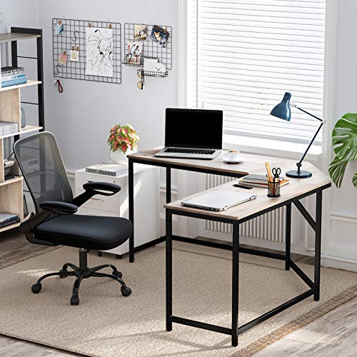 L-Shaped Computer Desk, Corner Desk for Study, Home Office, Gaming, Space-Saving, Easy Assembly, Industrial Design, Greige and Black