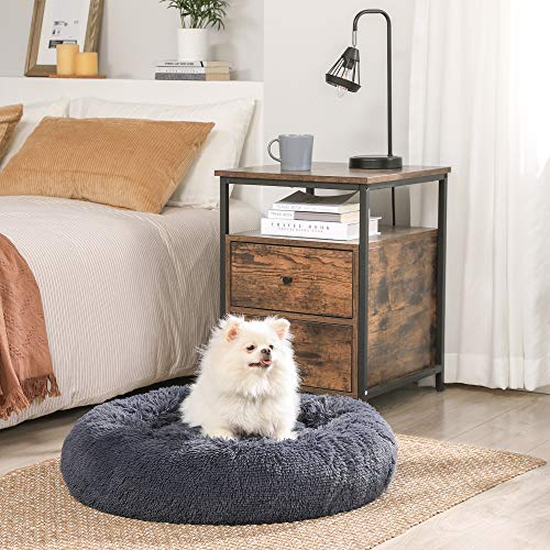 Dog Bed, Donut Cat Bed, Fluffy Calming Pet Bed with Removable, Washable Cover, Soft Long Plush, 50 cm, Dark Grey