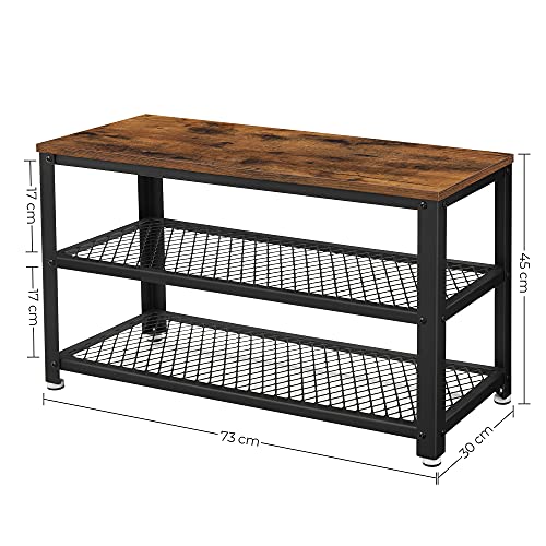 Shoe Bench, Shoe Rack with 2 Shelves, Shoe Organiser, 73 x 30 x 45 cm, Entryway Living Room Hallway, Steel Structure, Industrial Style, Rustic Brown and Black