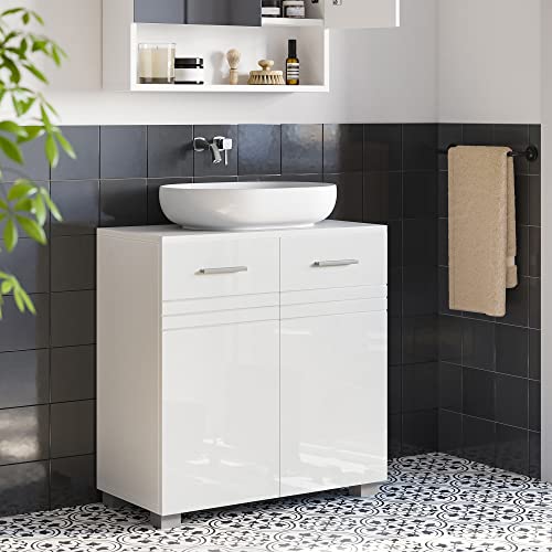 Bathroom Cabinet with Double Door, Adjustable Shelf, Soft Close Hinges for Bathroom, 60 x 30 x 63 cm, White