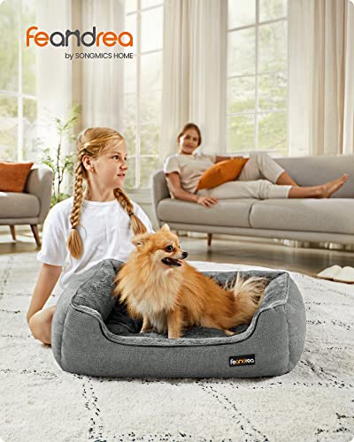 Dog Bed, Linen-Look Pet Bed, Dog Sofa Bed with Raised Edges, Non-Slip Bottom, Removable Washable Cover, M, for Small Dogs, 70 x 55 x 21 cm, Light Grey