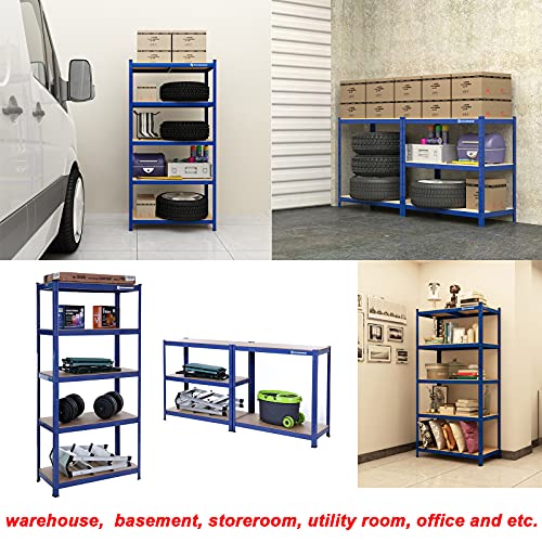 5-Tier Shelving Unit, Steel Shelving Unit for Storage, Tool-Free Assembly, for Garage, Shed, Load Capacity 650 kg, 30 x 75 x 150 cm, Blue