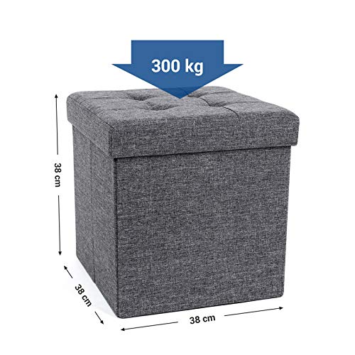 Folding Storage Ottoman Stool Footrest and Textile Linen Dark Grey 38 x 38 x 38 cm lsf27z