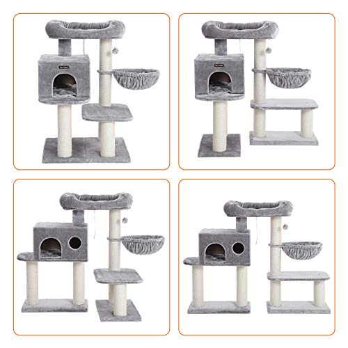 Cat Tree, Cat Tower with XXL Plush Perch, Cat Condo with Adjustable Units, Cat Toys, Extra Thick Posts Completely Wrapped in Sisal, Stable, Beige , Light Grey