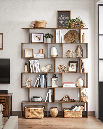 Wooden Bookcase, Cube Display Shelf and Room Divider, Freestanding Decorative Storage Shelving, 6-Tier Bookshelf, Rustic Brown