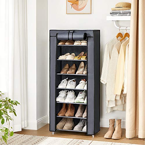 7-Tier Shoe Rack, Shoe Storage Cabinet with Non-Woven Fabric Cover, Shoe Storage Organiser, Dustproof, for Heels, Sneakers, Boots, Easy Assembly, 46 x 28 x 126 cm, Grey