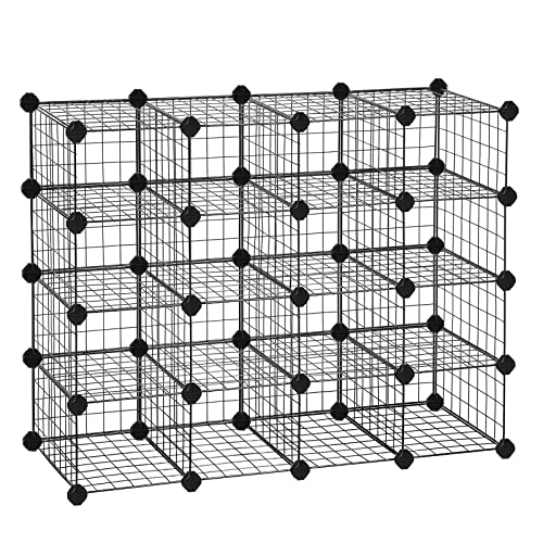 Shoe Rack, Modular DIY Storage Unit Metal Wire Grid, Interlocking Shoe Organiser for Closet Hallway Bedroom, Includes Rubber Mallet and Anti-Tipping Straps, Black