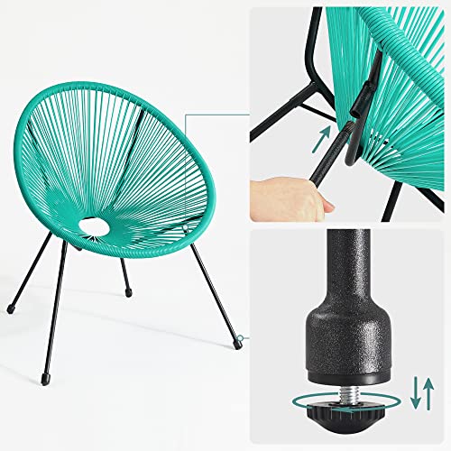 Garden Patio Furniture Set 3 Pieces, Acapulco Chair, Outdoor Seating, Glass Top Table and 2 Chairs, Indoor and Outdoor Conversation Set, Turquoise