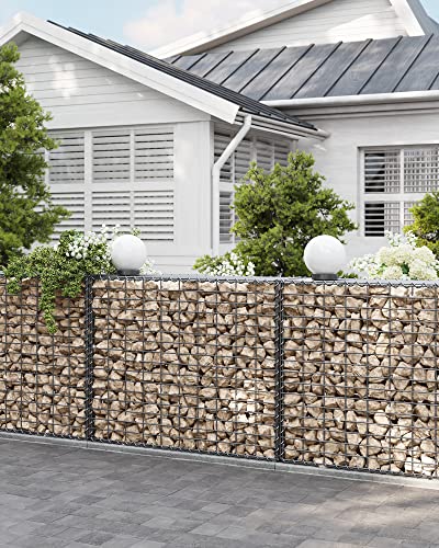 Gabion Basket, Metal Gabion Cage with 5 x 10 cm Mesh for Stones, Galvanised, Garden Decor Wall Partition, 100 x 80 x 30 cm, Silver