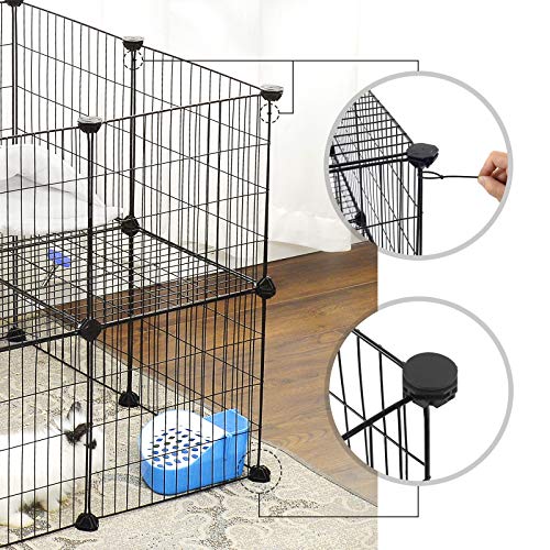 2-Floor Metal Pet Playpen, 36 Grid Panels, Customisable Cage Enclosure for Small Animals, Guinea Pigs Hamster Runs, Rabbit Hutches, Includes Mallet, Indoor Use, 143 x 73 x 71 cm, Black