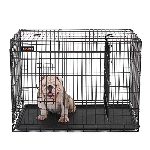 Dog Cage, Dog Crate with 2 Doors, 107 x 70 x 77.5 cm, Black