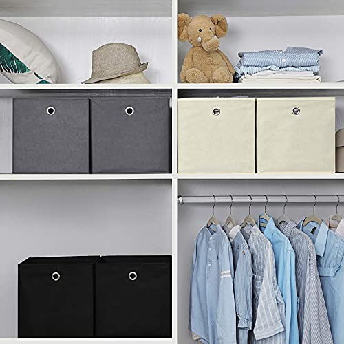 Set of 6 Storage Boxes, Non-Woven Fabric Foldable Storage Cubes and Toy Clothes Organiser Bins, 2 Grey+ Black+ Beige ,30 x 30 x 30 cm