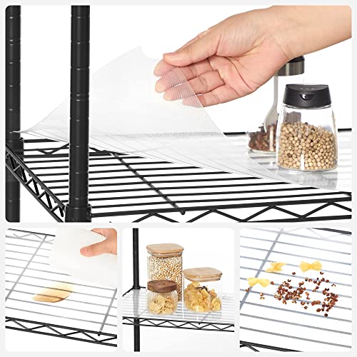 Kitchen Shelf with 6 Levels, Metal Shelf, Standing Shelf, Height Adjustable Mesh Shelf, with PP Plastic Plates, 8 S-Hooks, for Kitchen, Living Room, Space Saving, Black