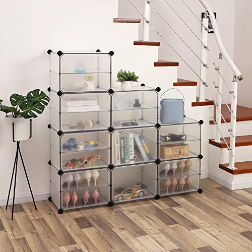 Cube Storage with Doors, Shoe Rack, Plastic Organiser Unit with Dividers, Rubber Mallet Included, for Wardrobe, Living Room, Bedroom, White