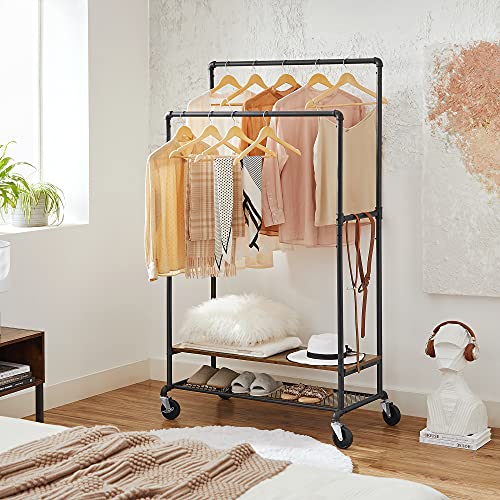 Clothes Rack on Wheels with 2 Clothes Rails and 2 Shelves 51 x 100 x 150/175 cm Industrial Design Vintage Brown / Black