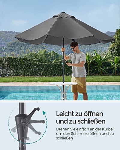 264 cm Garden Parasol Umbrella, UPF 50+, Sun Shade, 30° Tilt in 2 Directions, Crank Handle for Opening and Closing, for Outdoor Gardens Pool Balcony Patio, Base Not Included, Grey