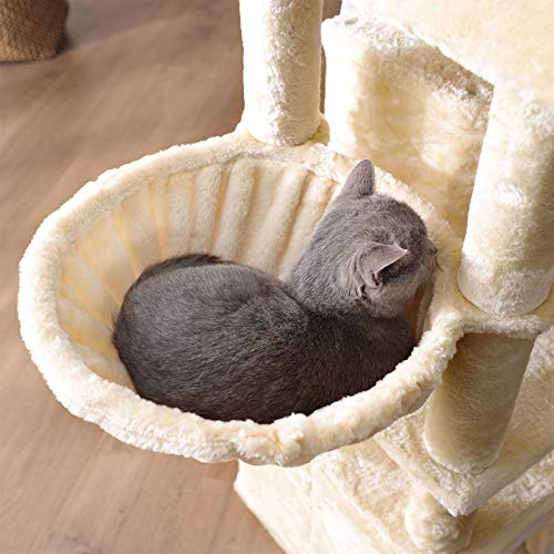 Large Cat Tree with 3 Cat Caves, 164 cm Cat Tower, Beige