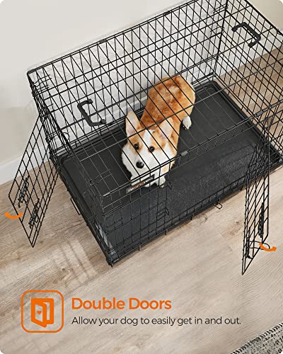 Dog Crate, Foldable, 92.5 cm Long, 2 Doors, L, Black