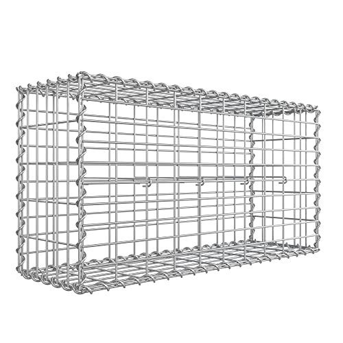 Gabion Basket, Metal Gabion Cage with 5 x 10 cm Mesh for Stones, Galvanised, Garden Decor Wall Partition, 100 x 50 x 30 cm, Silver